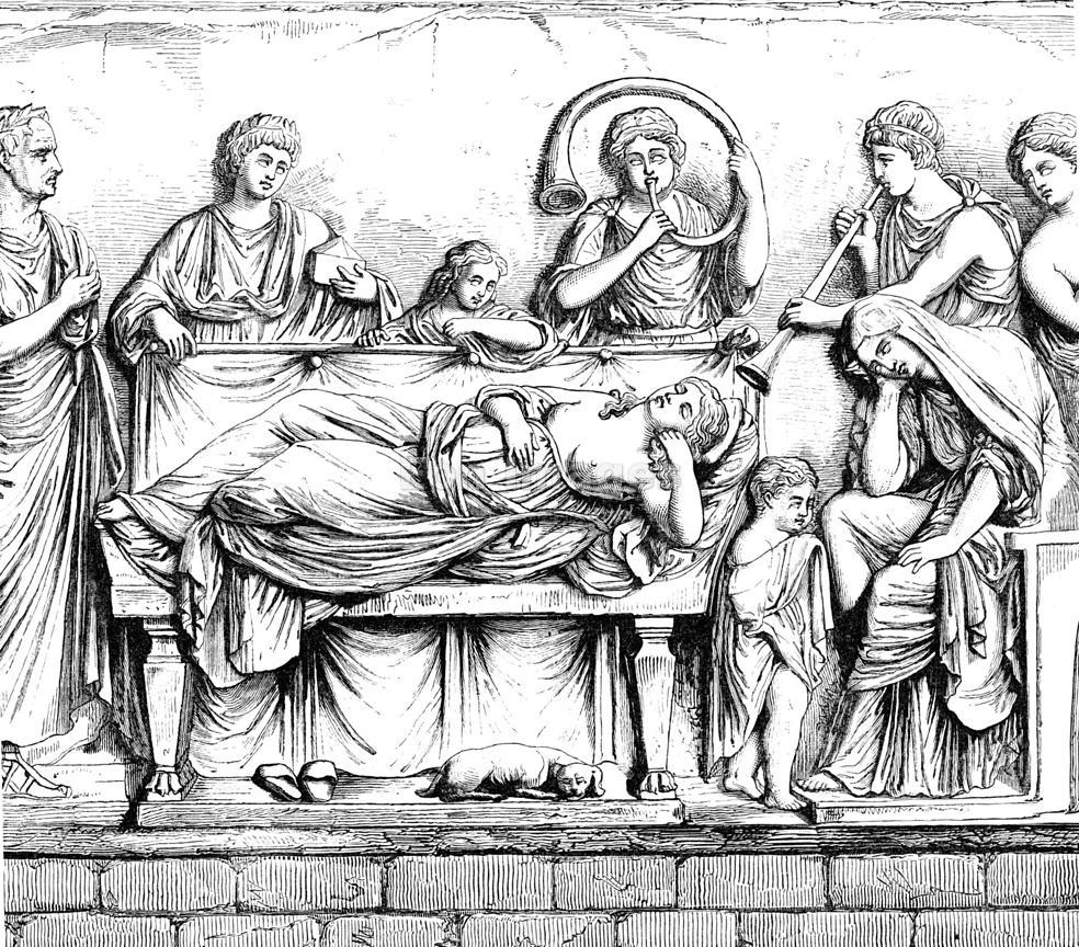 «Conclamatio» sul defunto, scena da un bassorilievo conservato al Louvre, II-I sec. a.C., Eon Images