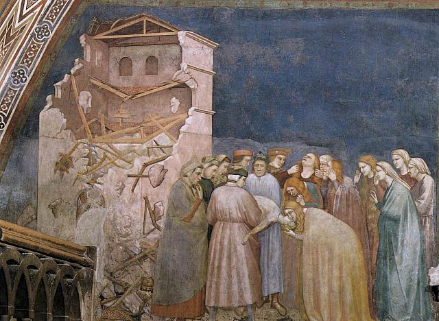 Uno dei tre affreschi del ciclo giottesco di Francesco nel transetto della basilica inferiore di Assisi: La morte del fanciullo a Suessa