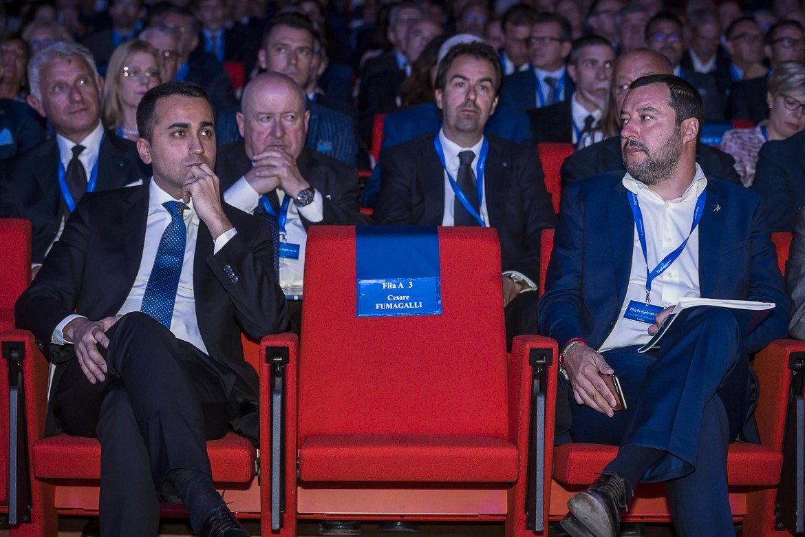 I vicepremier e ministri Luigi Di Maio e Matteo Salvini foto Ansa A sinistra Giovanni Tria