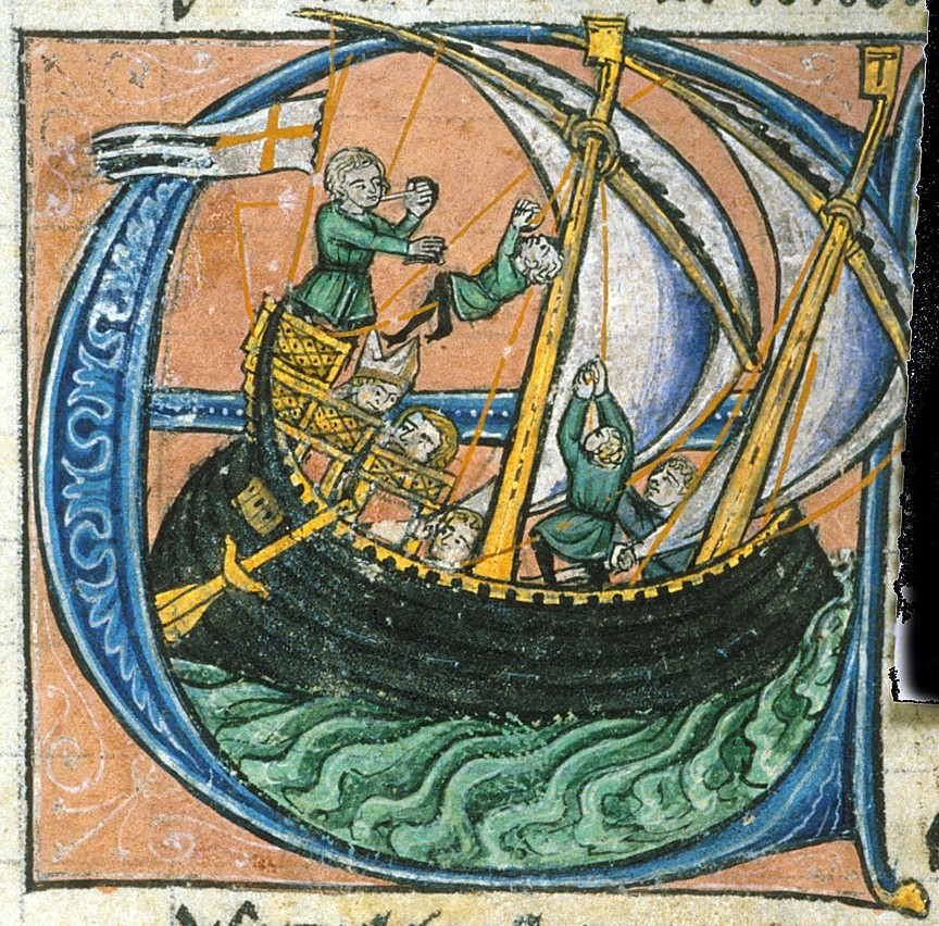 Boemondo D’Antiochia e Daiberto da Pisa, miniatura da una edizione della Histoire d’Outremer del XIII sec.