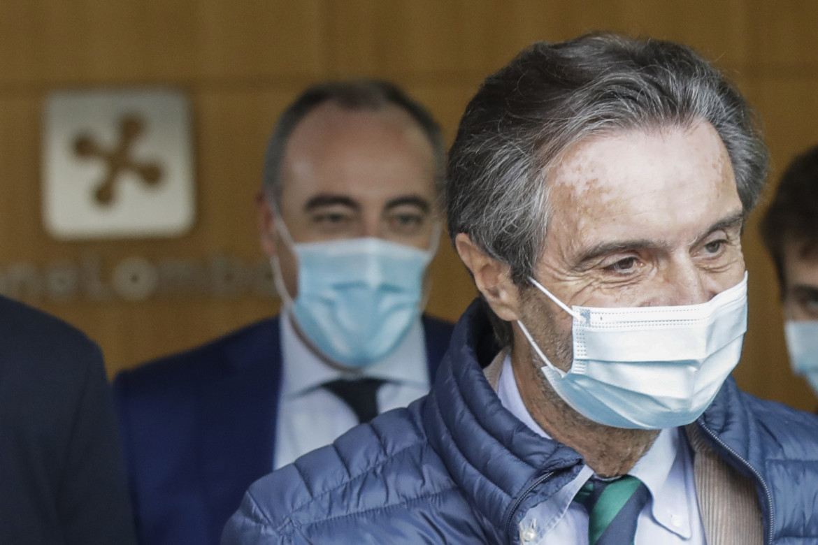 Il presidente della Lombardia Attilio Fontana e l’assessore al Welfare Giulio Gallera, in basso Letizia Moratti