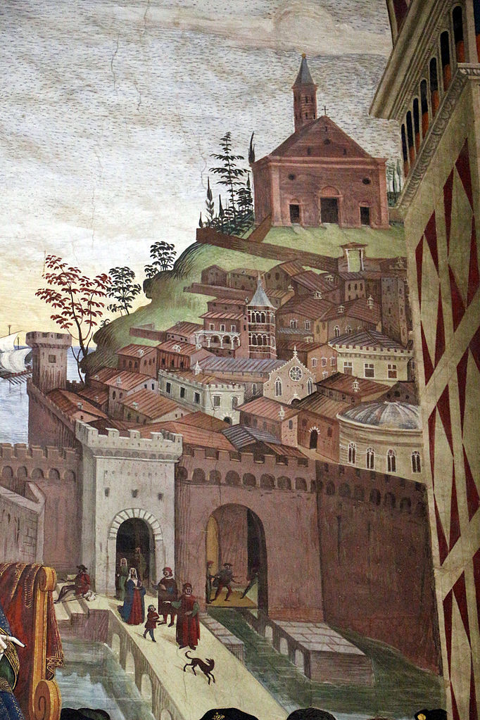 Pinturicchio, Liberia Piccolomini, 1502-07 circa, Pio II giunge ad Ancona per dare inizio alla crociata