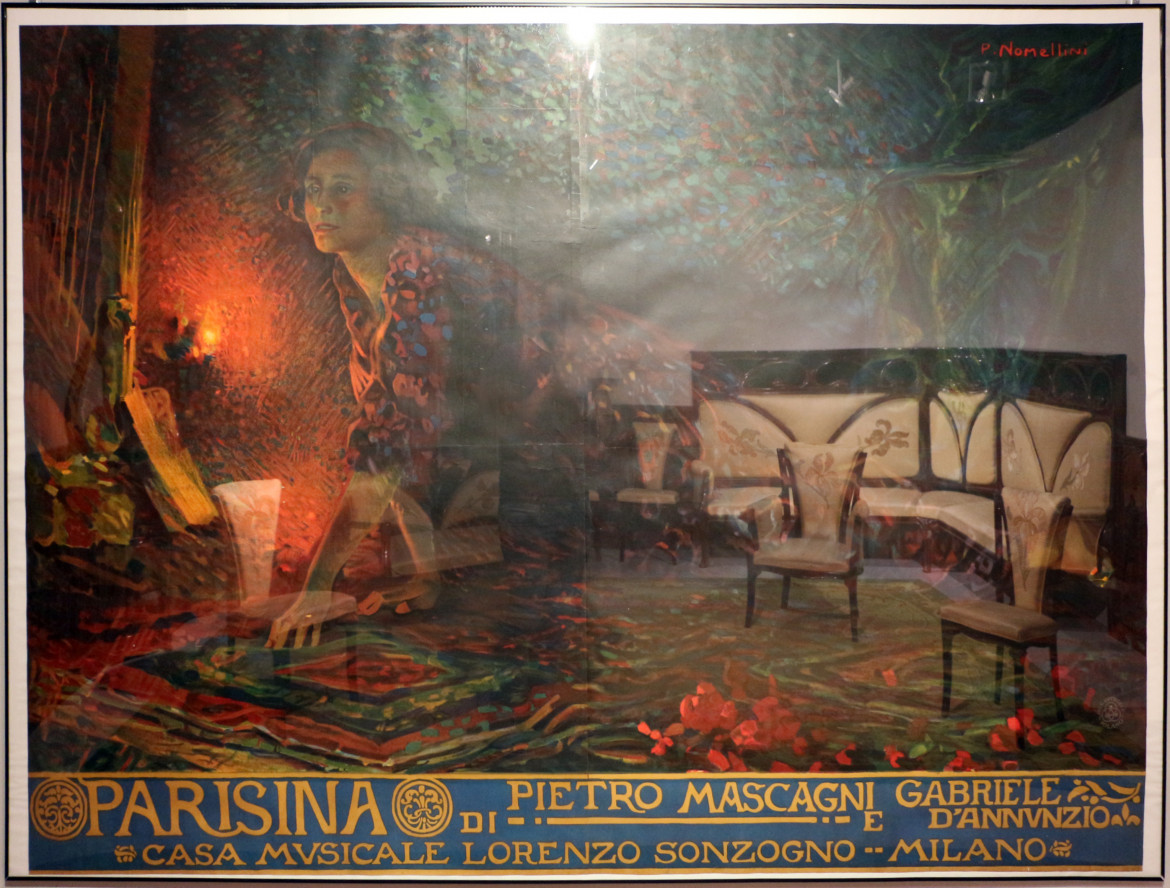 Poster di Plinio Nomellini per la «Parisina» di Pietro Mascagni su libretto di Gabriele D'Annunzio, tratto dal poema di Byron
