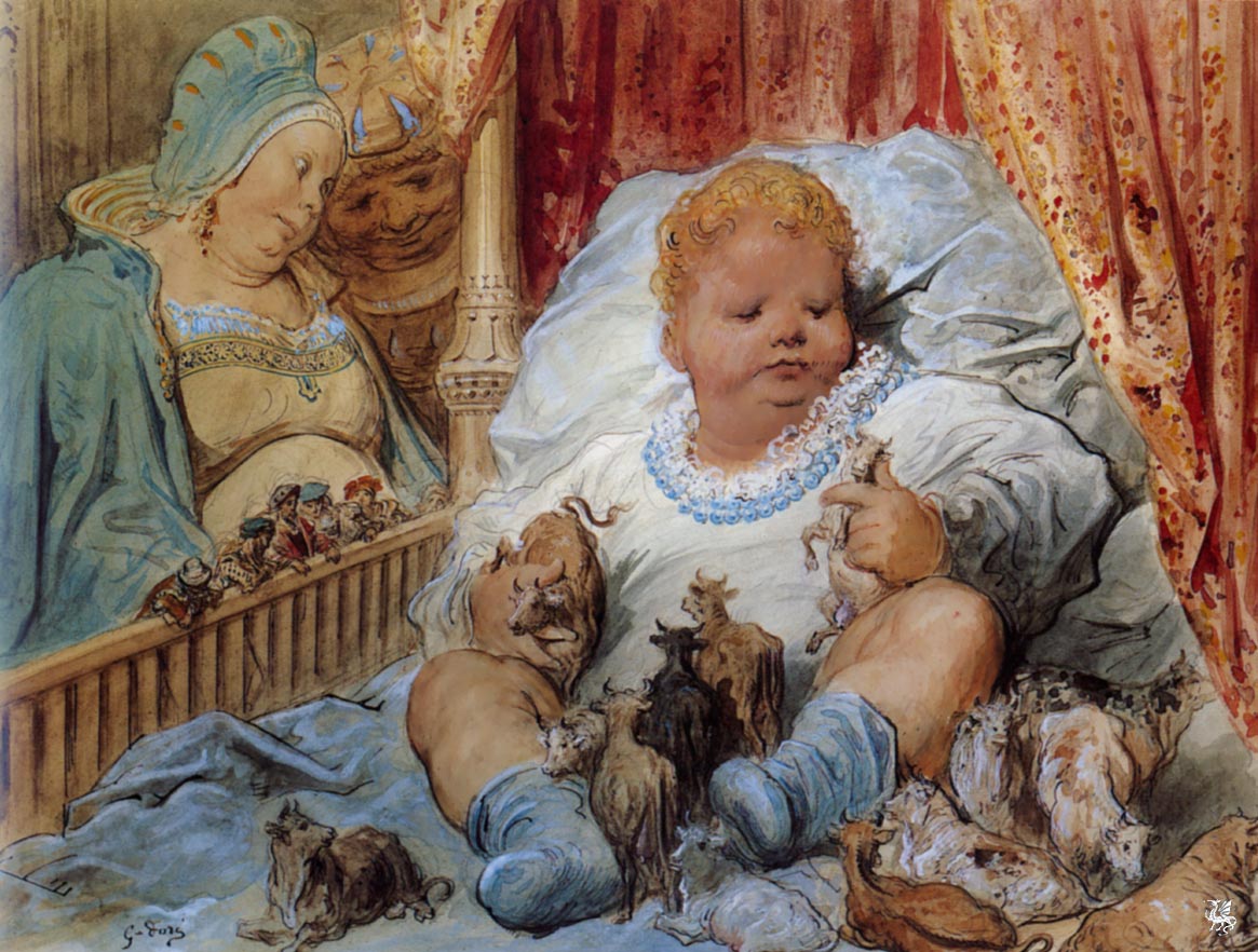 Gustave-Paul Doré, L’infanzia di Pantagruel, tavola per l’edizione illustrata (1854) di La vie de Gargantua et de Pantagruel di Rabelais